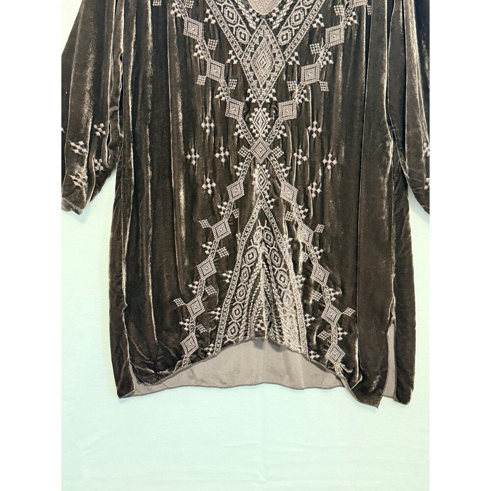 JWLA Johnny Was Embroidered Velvet Rayon Silk Tunic Top Brown Boho Festival - Picture 3 of 9